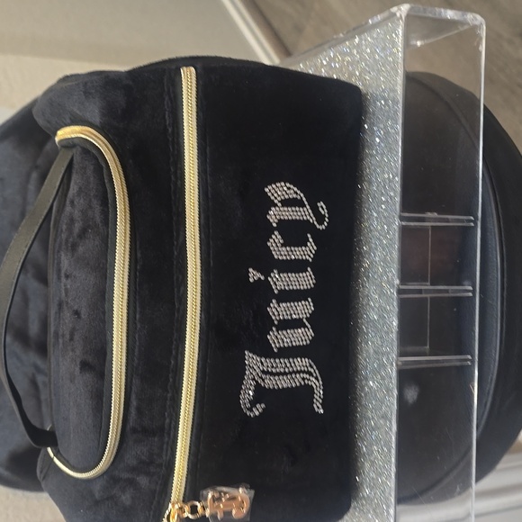 Juicy Couture Rhinestone Logo Hanging Duffel Velour Cosmetic Case- Black - Picture 10 of 13